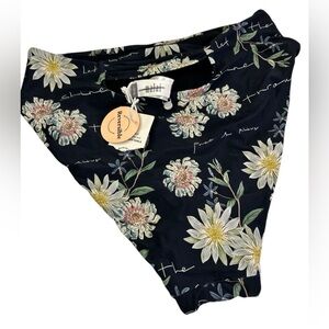 NEW Malai bikini bottom black floral Free and Alive reversible X-Large
